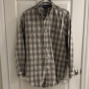 Ralph Lauren Men's Plaid Shirt - Gray and Cream